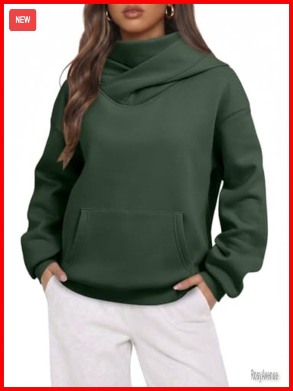 Womens Oversized Mock Neck Hoodie Fleece Lined Pullover Sweatshirt